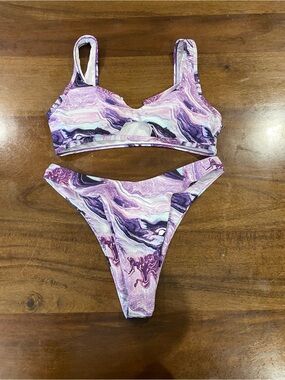 Purple Marble Print Women's Bikini Set